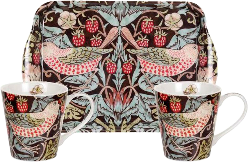 Mugg- och brickset Strawberry Thief, från Morris & Co, i färgen Brown.