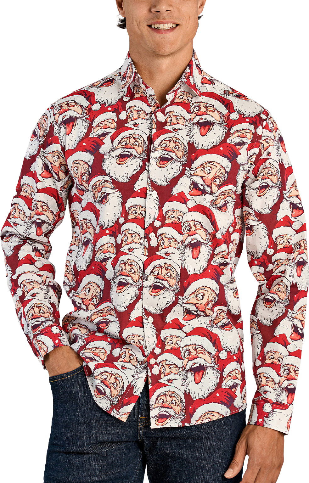 AOP Christmas Shirt L/S, från Lindbergh, i färgen Red.