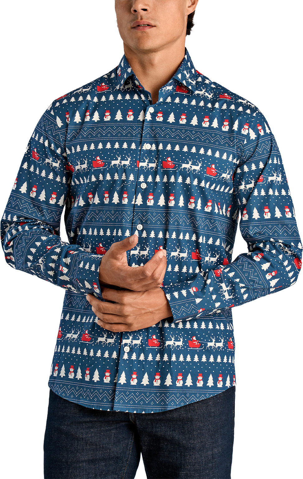 AOP Christmas Shirt L/S, från Lindbergh, i färgen Blue.