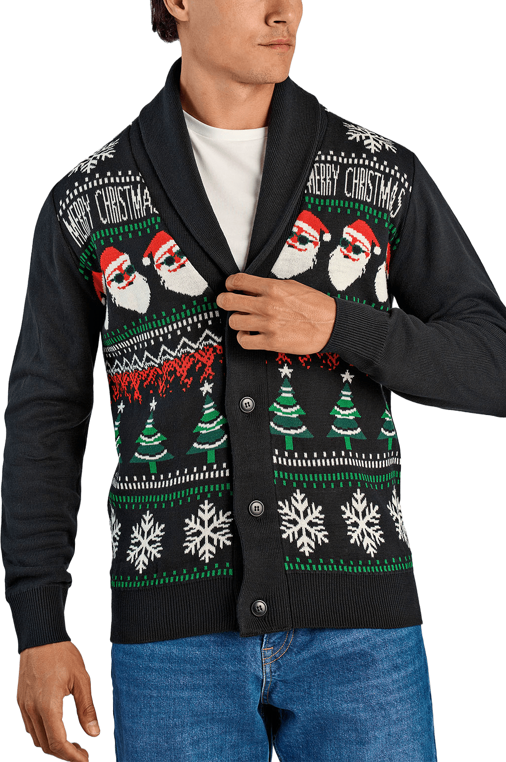 Xmas shawl collar cardigan Knit, från Lindbergh, i färgen Black.