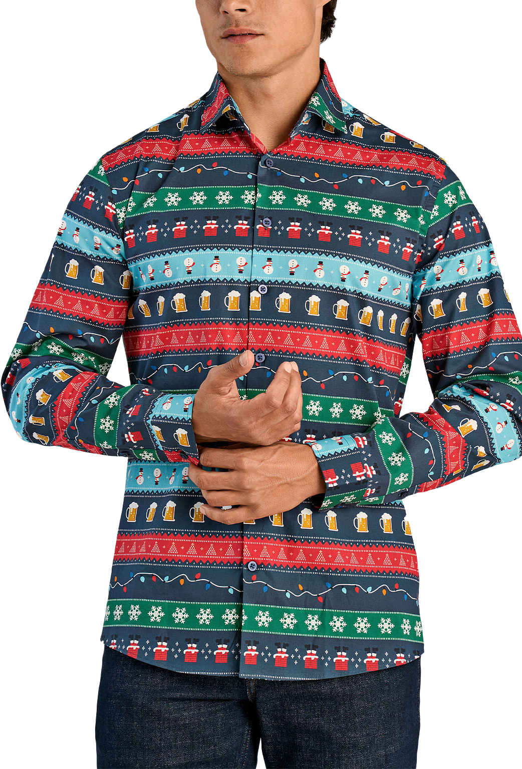 AOP Christmas Shirt L/S, från Lindbergh, i färgen Navy.