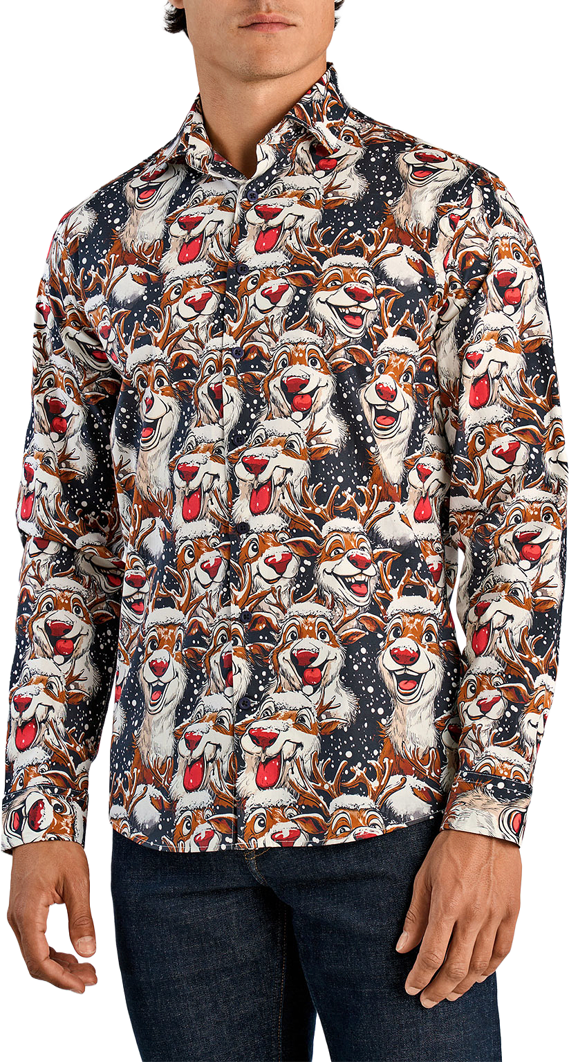 AOP Christmas Shirt L/S, från Lindbergh, i färgen Black.