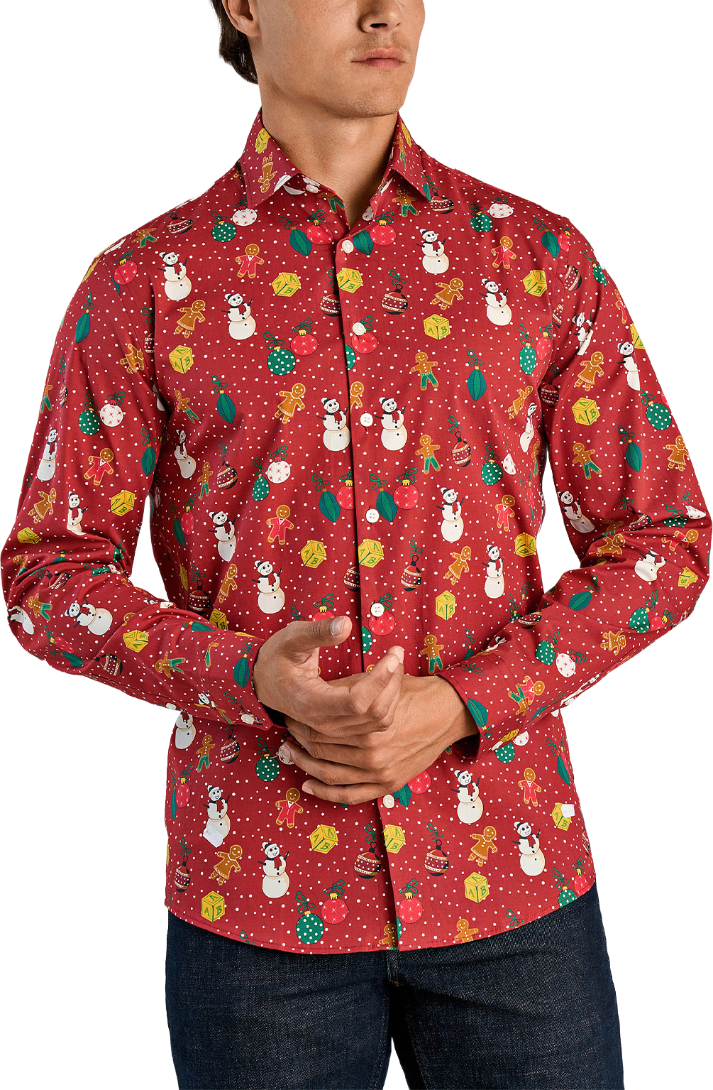 AOP Christmas Shirt L/S, från Lindbergh, i färgen Red.