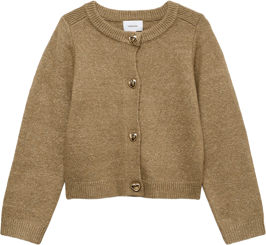 VMFIONA LS SHORT BUTTON CARDI BOO, från Vero Moda Girls, i färgen Silver Mink Melange W. Heart Buttons.