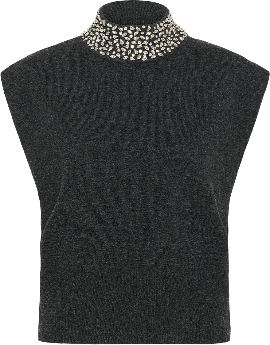 Manzi Deco Waistcoat Sweater, från Gestuz, i färgen Deep Graphite Melange.