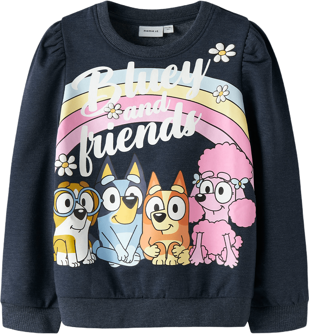 NMFJENNEY BLUEY SWEAT BRU SKY, från Name It, i färgen Navy Blazer Melange.