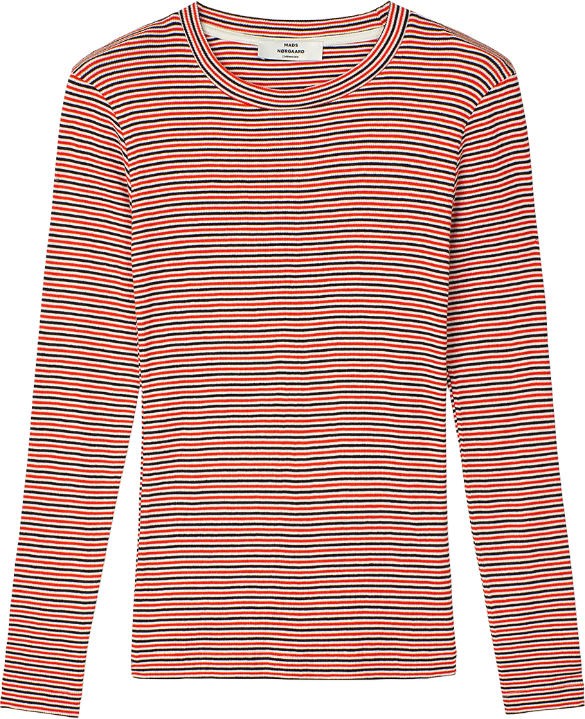 2x2 Cotton Stripe Tuba Tee LS, från Mads Nørgaard, i färgen Fiery Red/Vanilla Ice.
