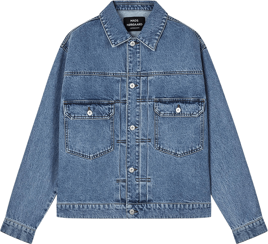 Arizona Denim Trucker Jacket, från Mads Nørgaard, i färgen Mid Blue Stone Wash.