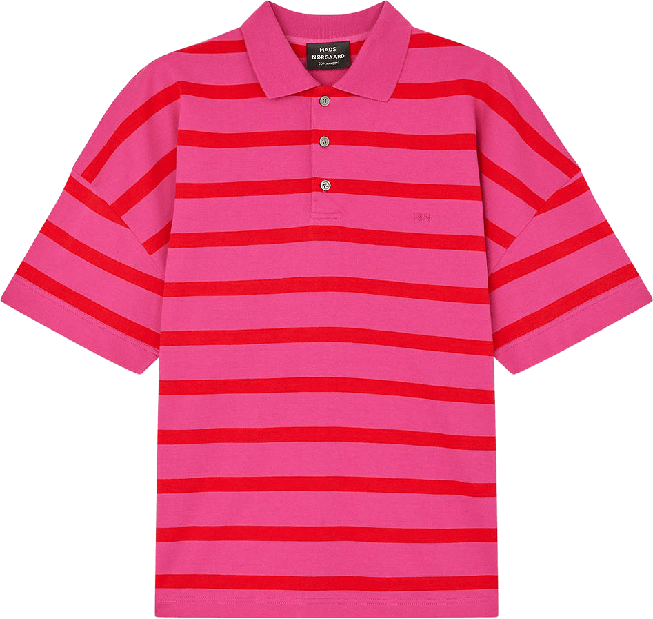 Light Terry Polo ST Tee, från Mads Nørgaard, i färgen Rasp Rose/Fiery Red St.