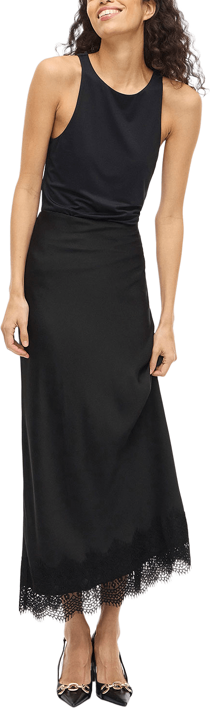 VIELLETTE Midikjol med spets, från Vila, i färgen Black Beauty.