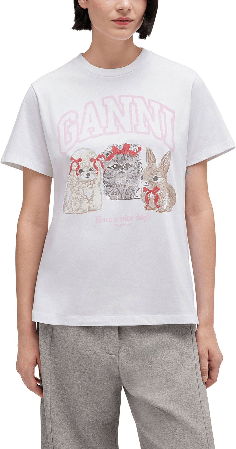 Basic Cotton Jersey Cute Animals, från GANNI, i färgen Bright White.