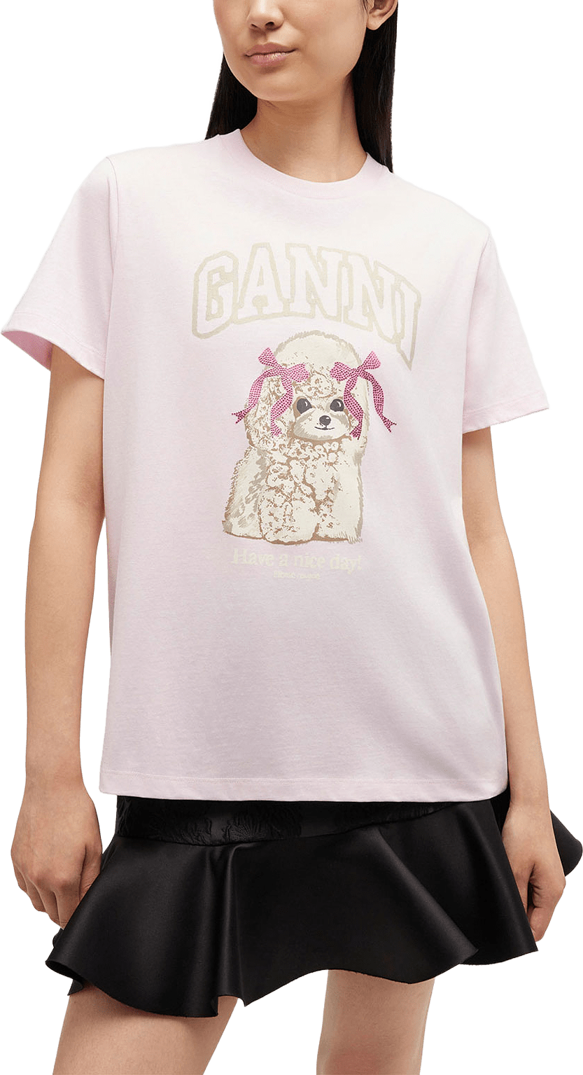 Basic Cotton Jersey T-shirt, från GANNI, i färgen Chalk Pink.