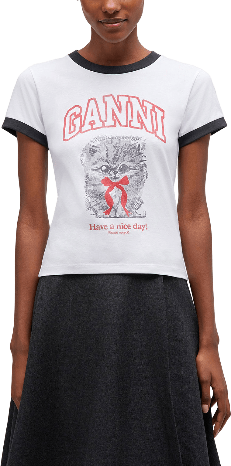 Basic Cotton Jersey Margot Kitty Print, från GANNI, i färgen Bright White.