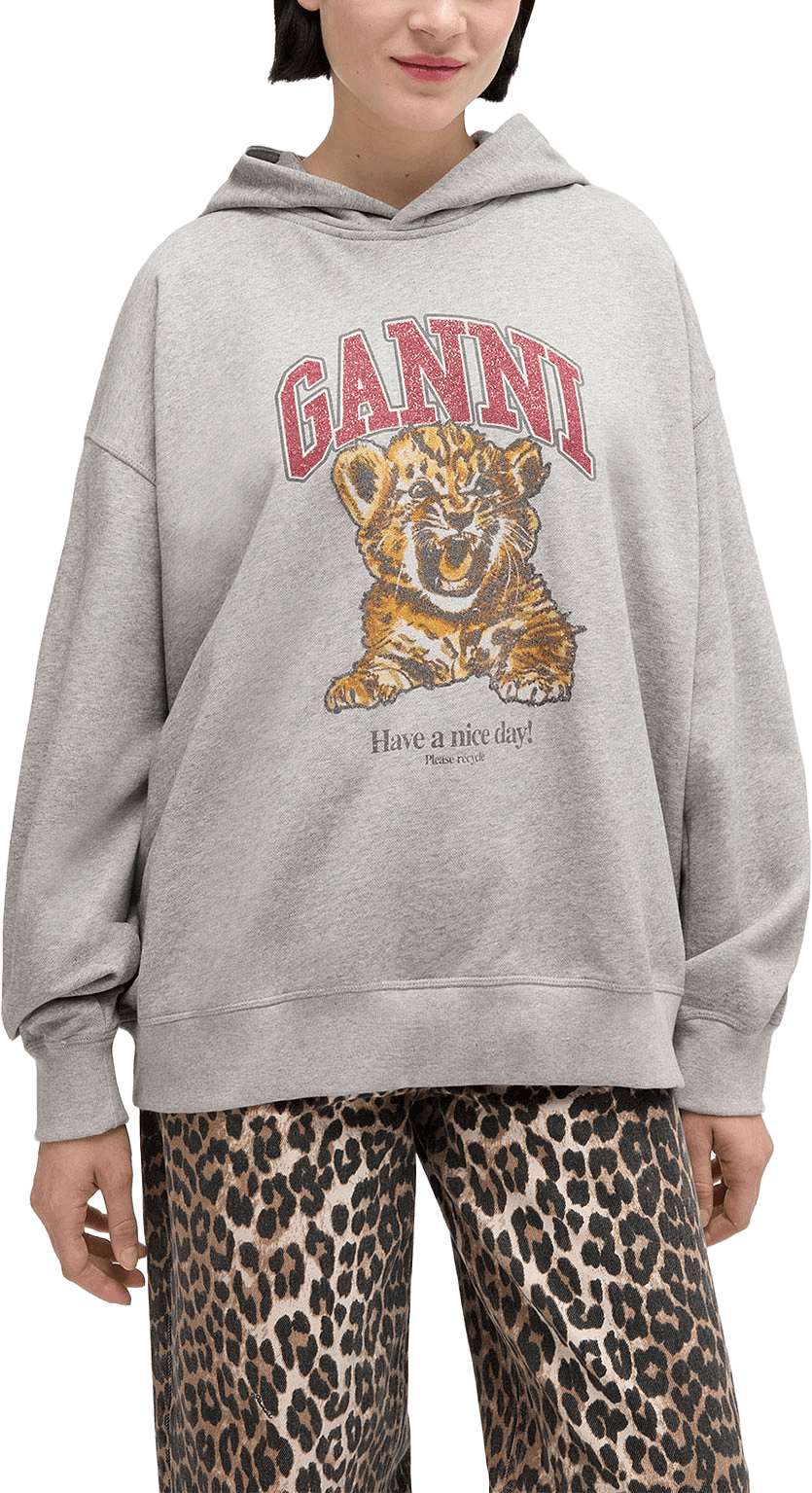 Isoli Hoodie Beaded Baby Tiger Print, från GANNI, i färgen Paloma.