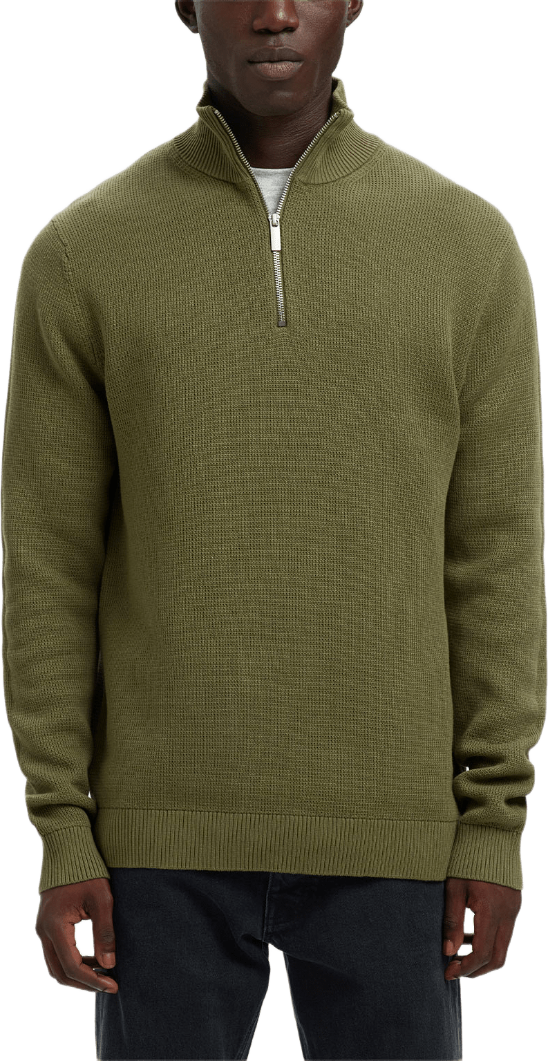 Stickad Tröja Half Zip DANE, från Selected Homme, i färgen Deep Lichen Green.