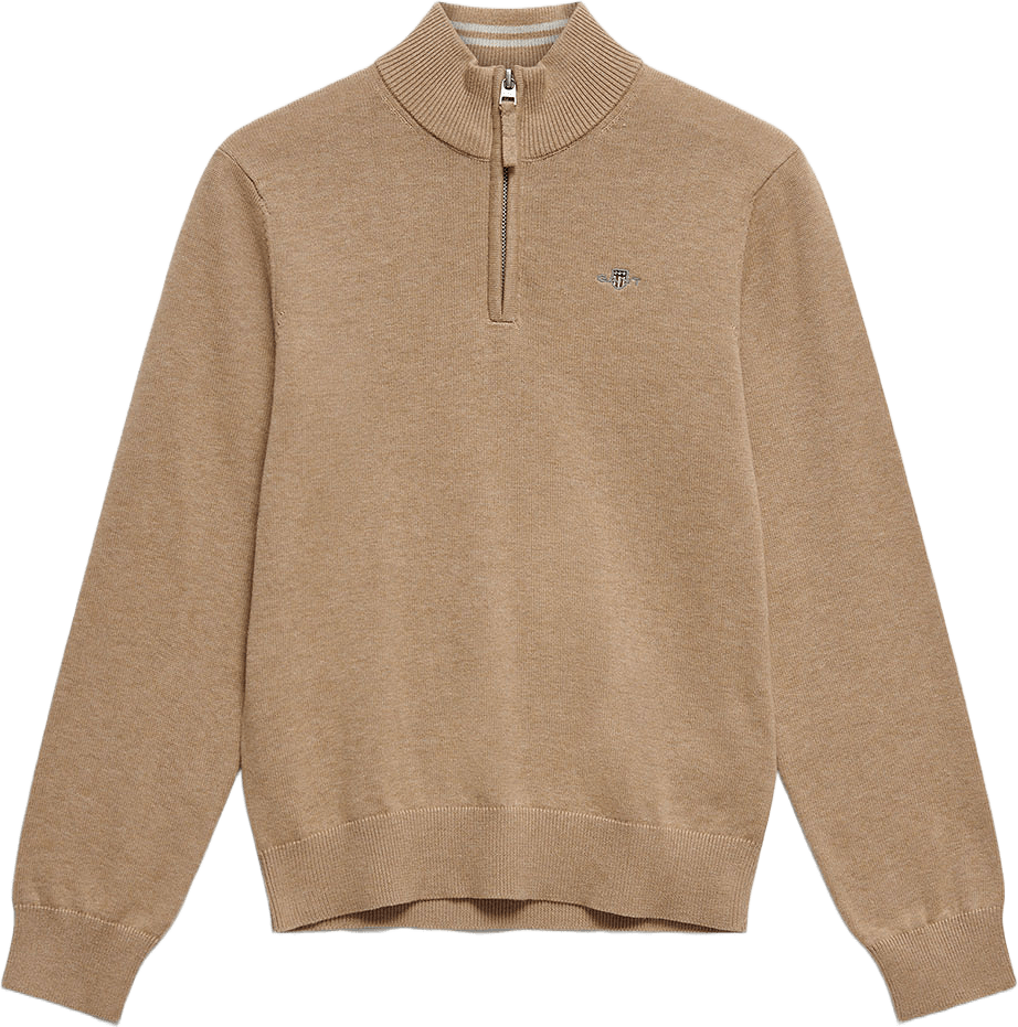 Shield Cotton Half Zip Sweater, från GANT, i färgen Oat Beige Marl.