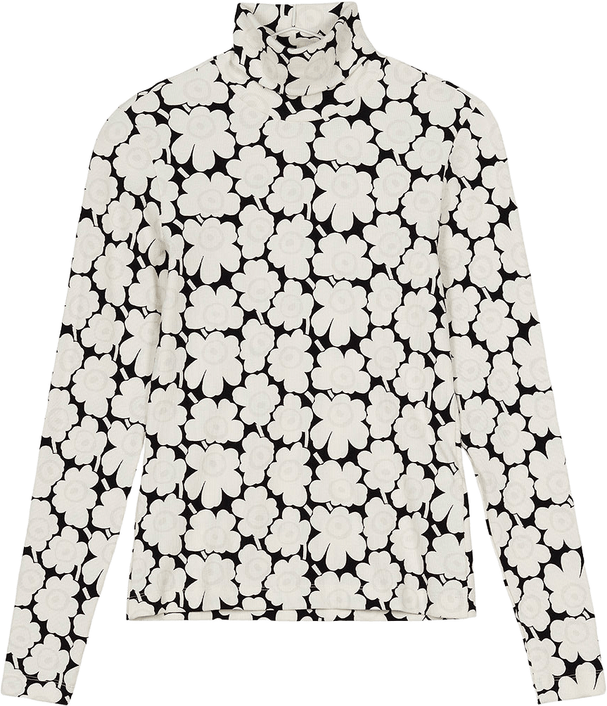 Emali Unikko Turtleneck shirt, från Marimekko, i färgen White, Black, Light Grey.