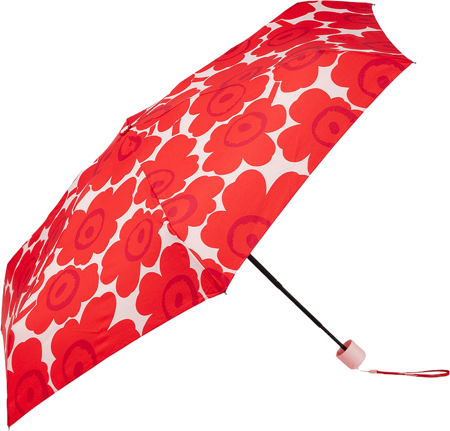 Mini Manual Unikko Umbrella, från Marimekko, i färgen Red, Light Pink.