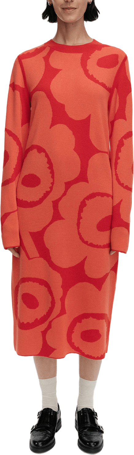 Ennallaan Unikko Knitted Dress, från Marimekko, i färgen Orange, Red.