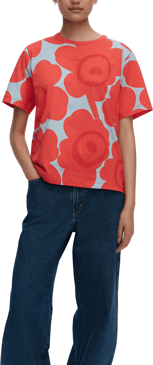Erna Unikko T-shirt, från Marimekko, i färgen Light Blue, Red.