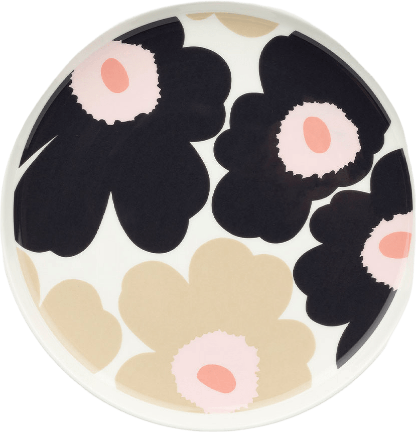 Unikko Plate 20cm, från Marimekko, i färgen Off White,charcoal,sand,pink.