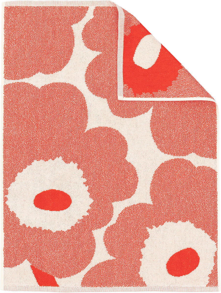 Unikko Hand Towel 50x70 Cm, från Marimekko, i färgen Off White, Orange Red.
