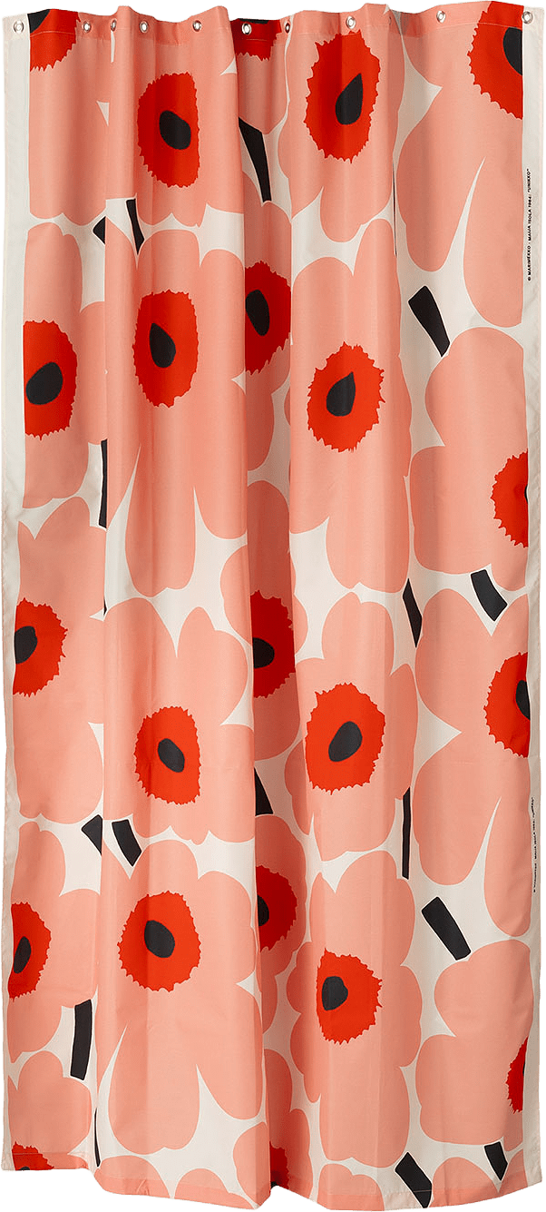 Unikko Shower Curtain 180x200, från Marimekko, i färgen Offwhite,coral,or.red,charcoal.