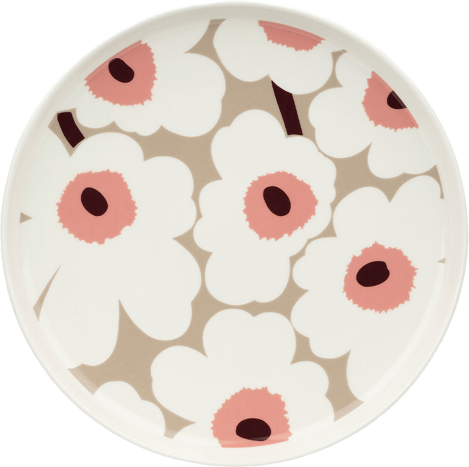 Unikko Plate 25cm, från Marimekko, i färgen White, Clay, Powder, Dark Wine.
