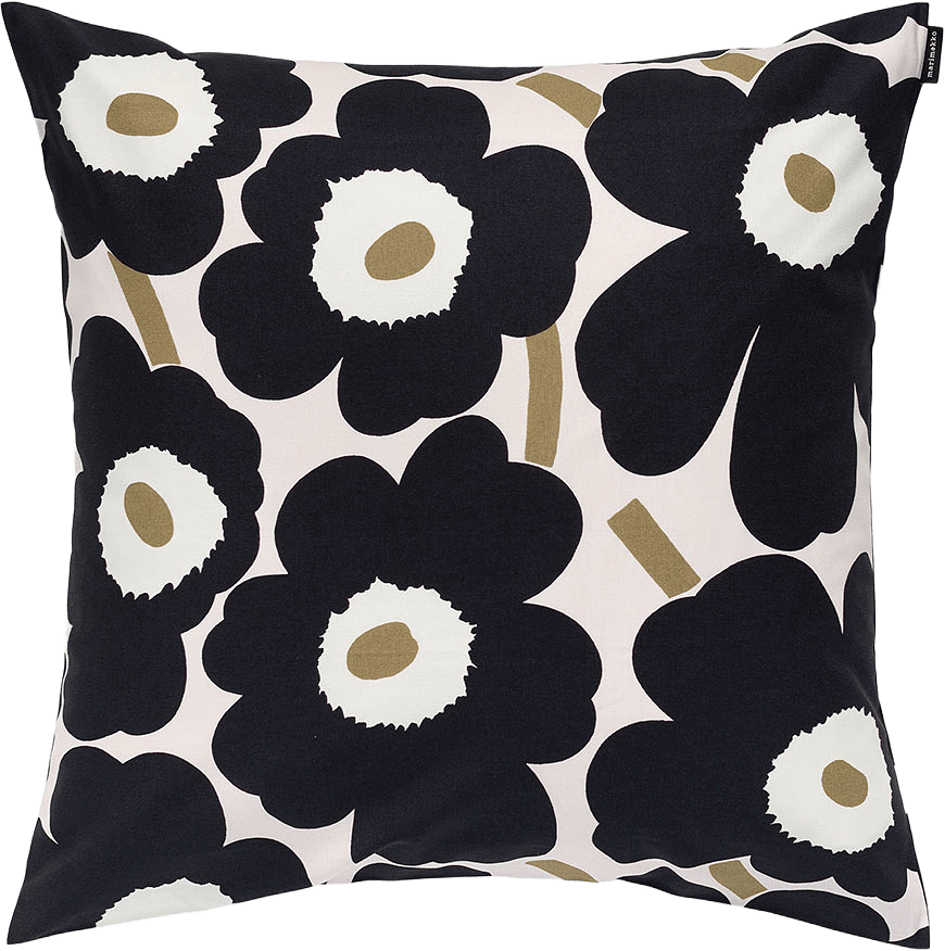 Pieni Unikko Cush. Cover 50x50, från Marimekko, i färgen Pink, Charcoal, Lt.brown.