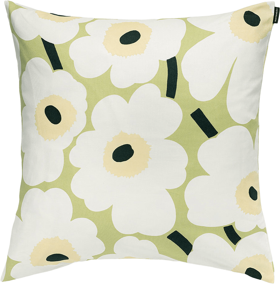 Pieni Unikko Cush.Cover 50x50, från Marimekko, i färgen Pear, Off White, Melon.
