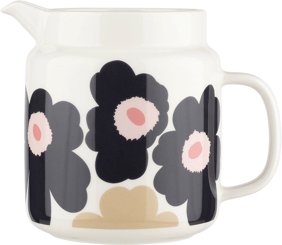 Unikko Jug 1,25l, från Marimekko, i färgen Off White,charcoal,sand,pink.