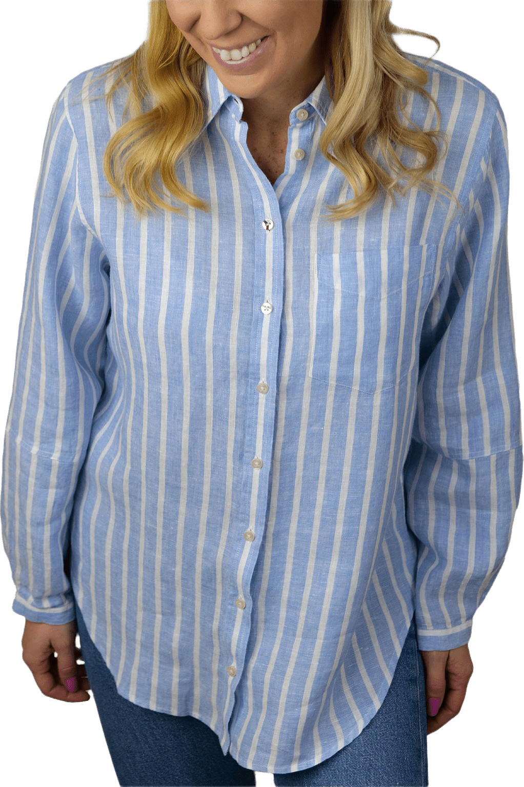 Selaön Randig Linneskjorta, från Boomerang, i färgen Worker Blue.