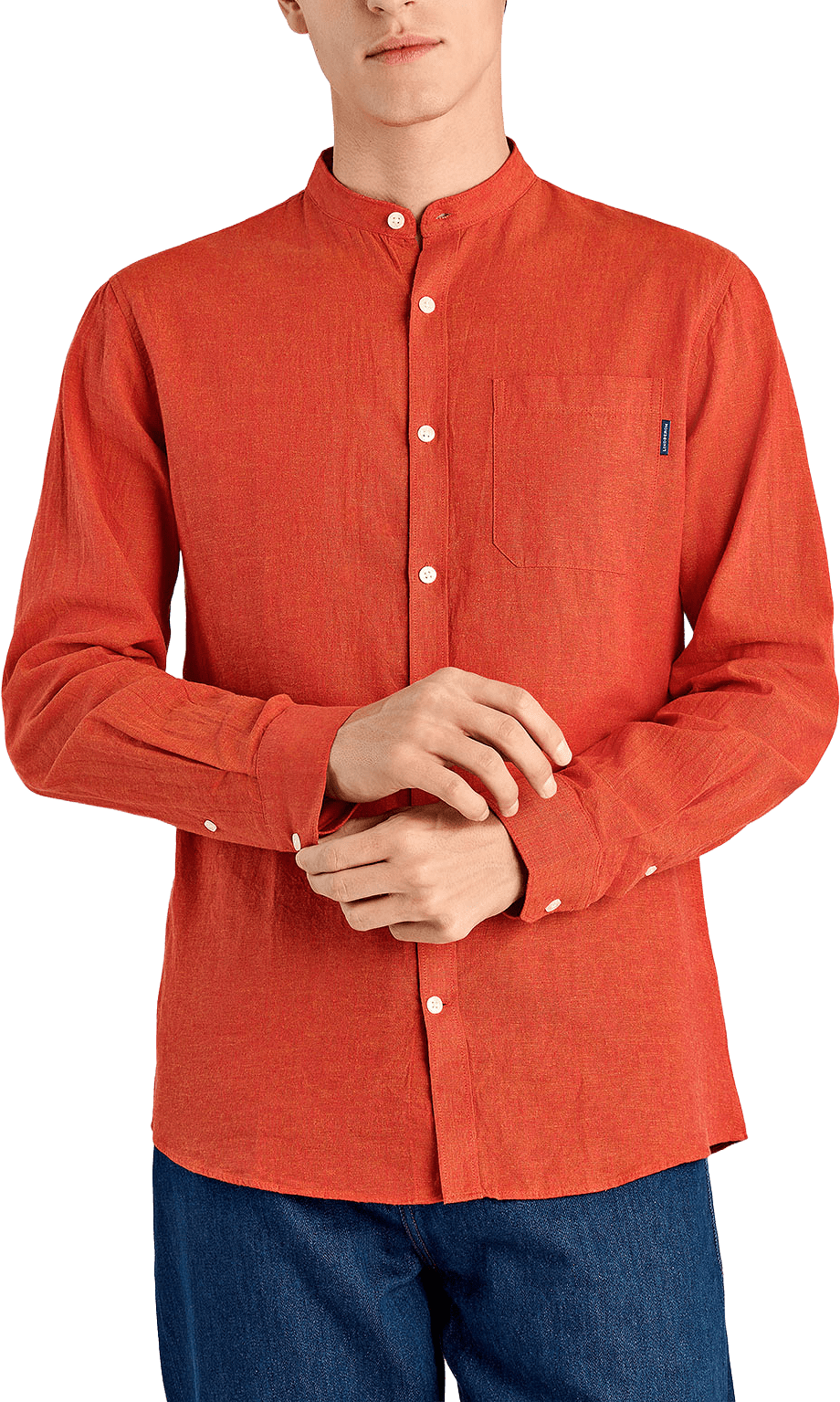 Lindbergh Cotton/linen Shirt L/S, från Lindbergh, i färgen Coral Orange.