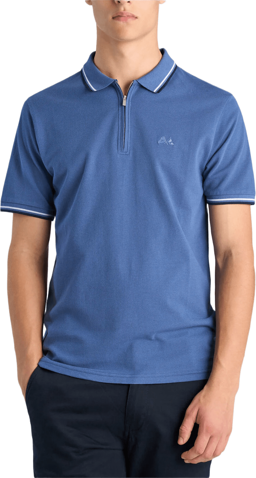 Polo shirt w. zip neck, från Lindbergh, i färgen Indigo Blue.