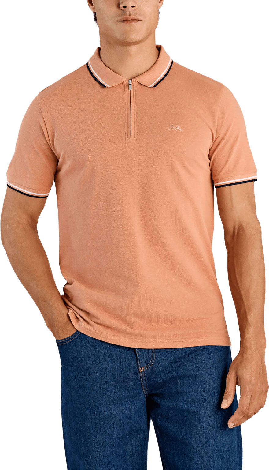 Polo shirt w. zip neck, från Lindbergh, i färgen Baked Rose.