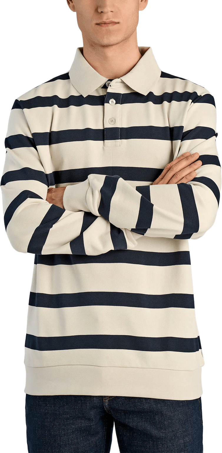 Striped polo Sweatshirt, från Lindbergh, i färgen Pearl White.