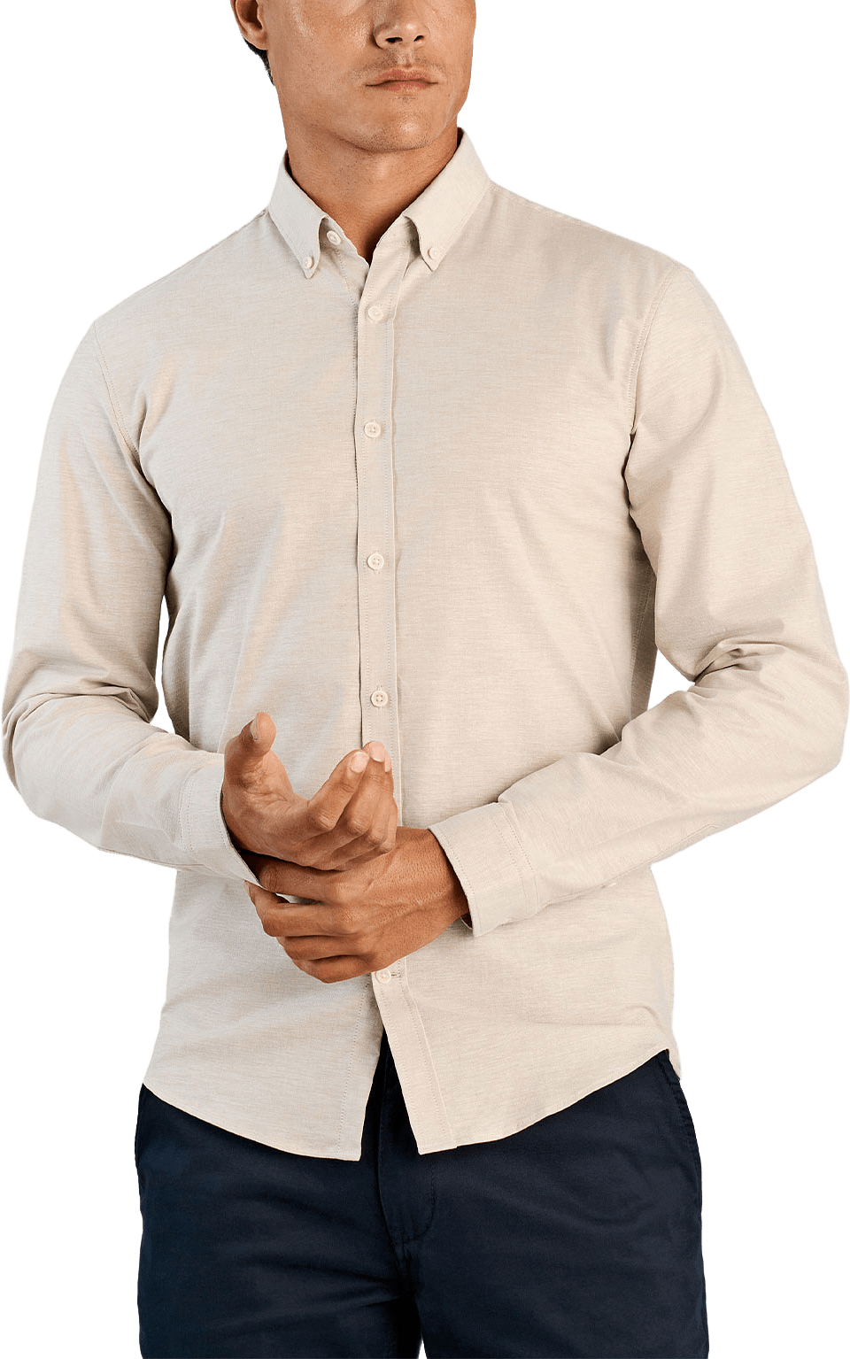 Oxford Superflex Shirt L/S, från Lindbergh, i färgen Lt Sand Mix.