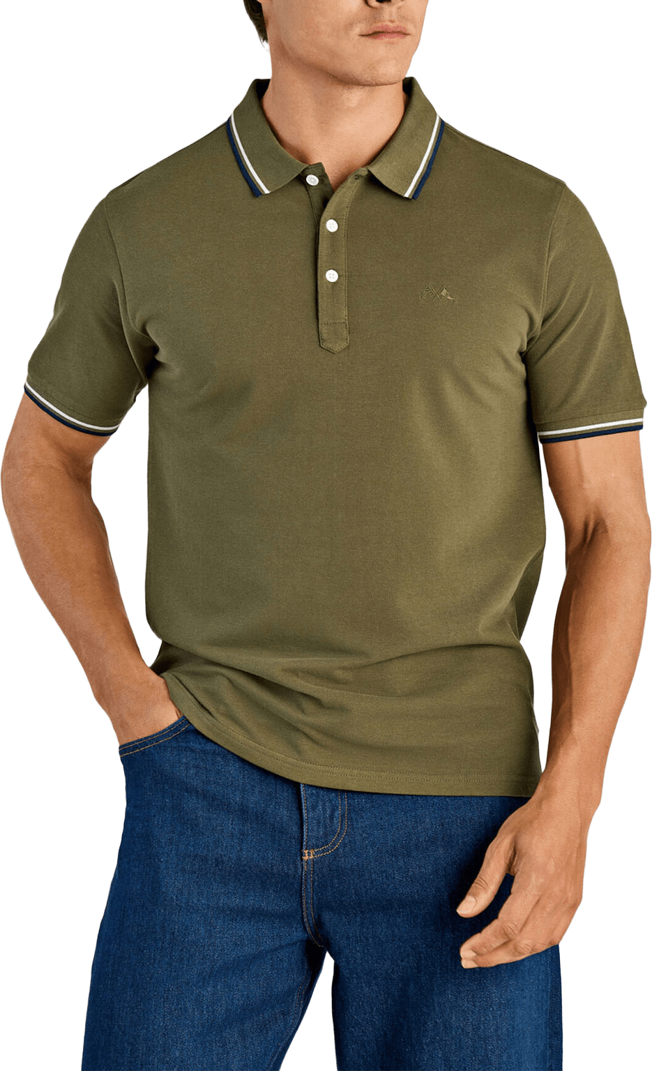 Polo shirt w. contrast piping, från Lindbergh, i färgen Army 424.