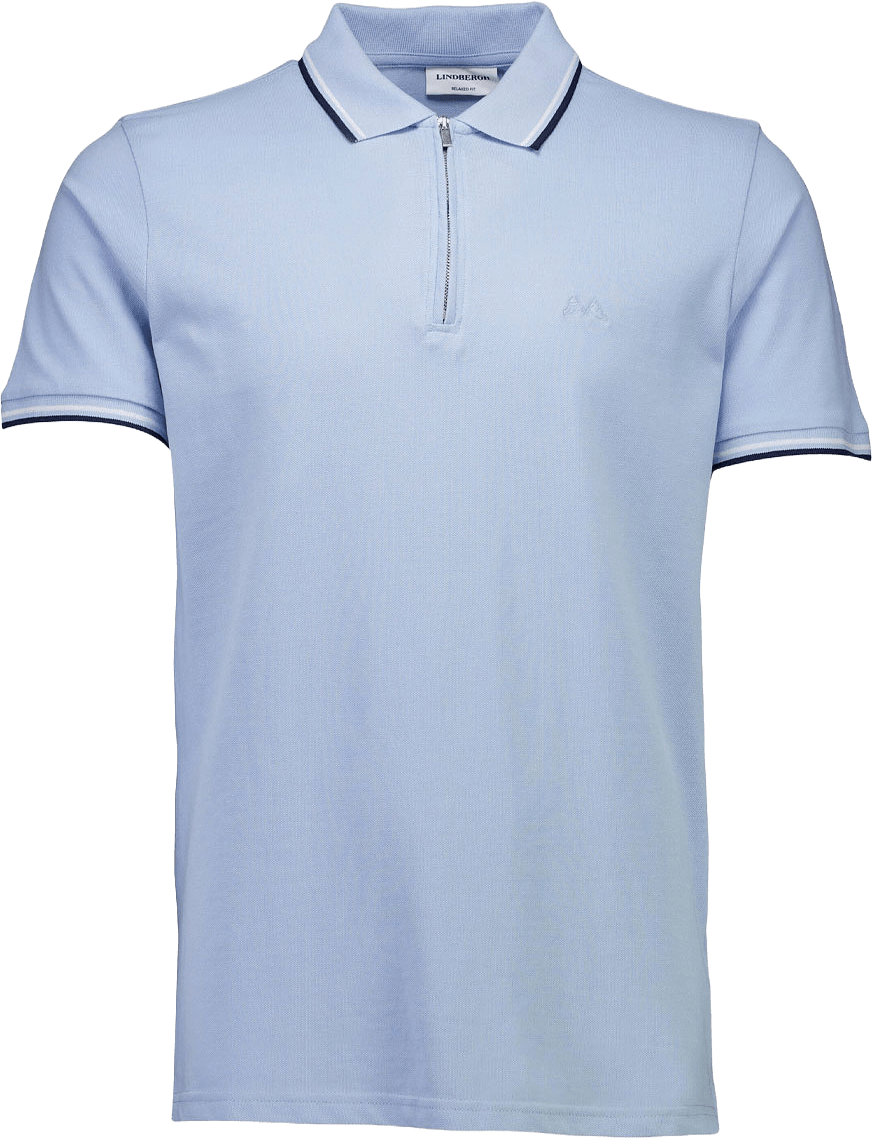 Polo shirt w. zip neck, från Lindbergh, i färgen Soft Blue.