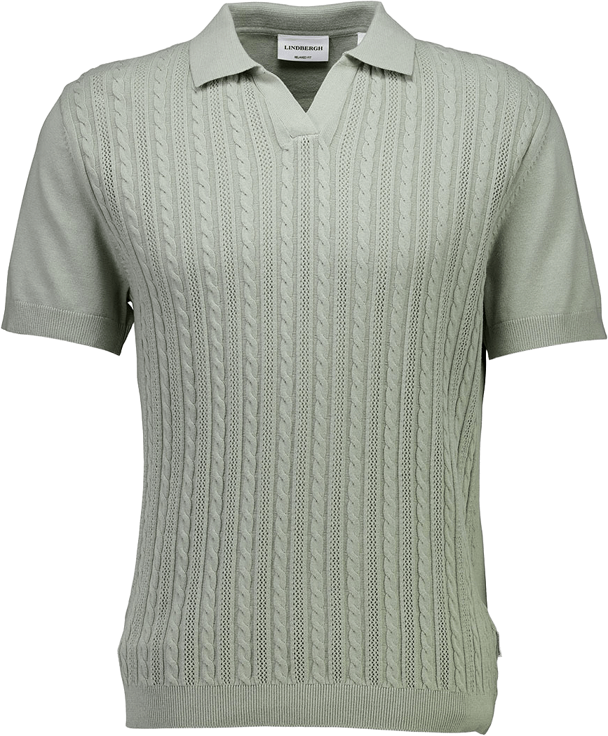 Knitted S/S cable v-neck polo Knit, från Lindbergh, i färgen Sage Green.