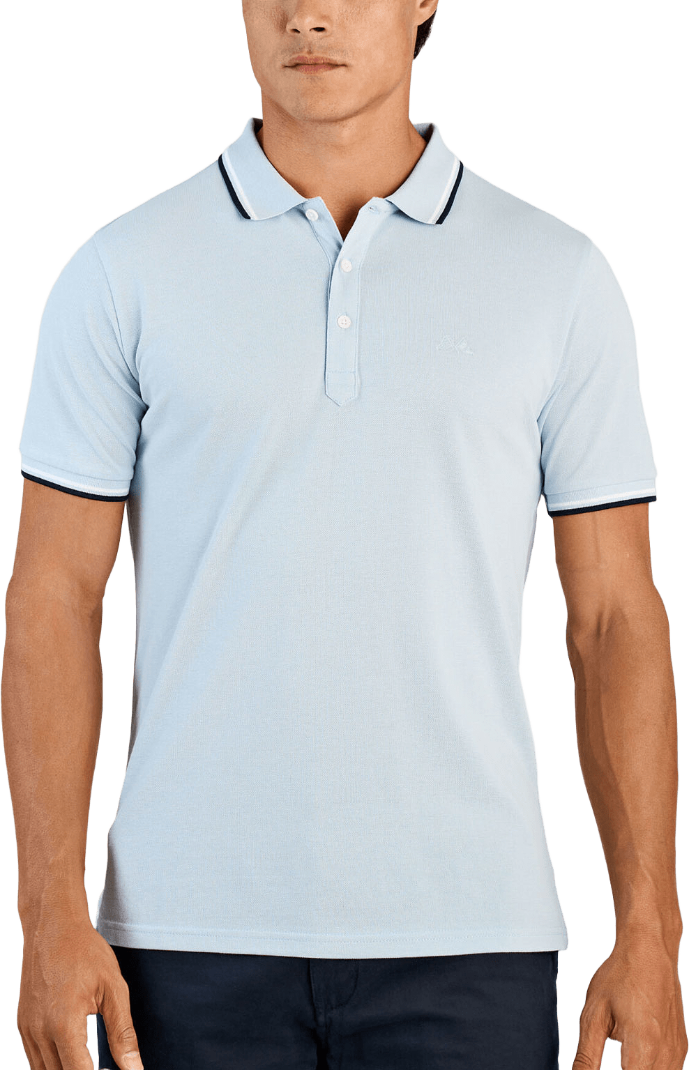 Polo shirt w. contrast piping, från Lindbergh, i färgen Soft Blue.