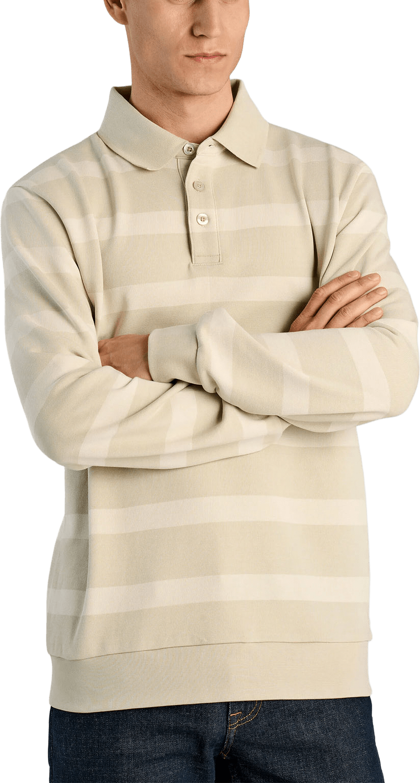 Striped polo Sweatshirt, från Lindbergh, i färgen Sand.