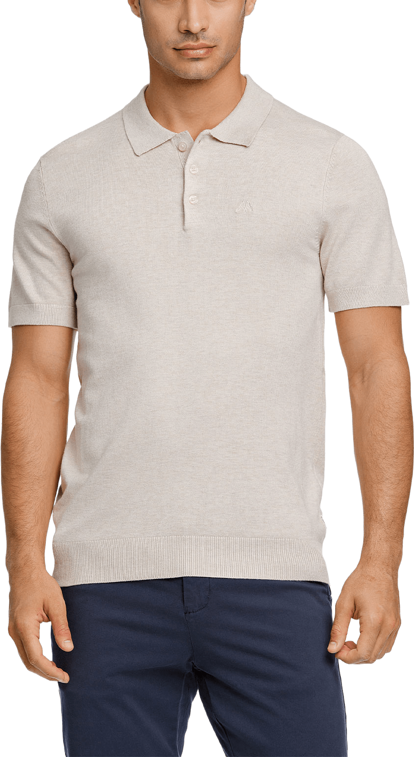 Ecovero S/S polo Knit, från Lindbergh, i färgen Off White Mel.