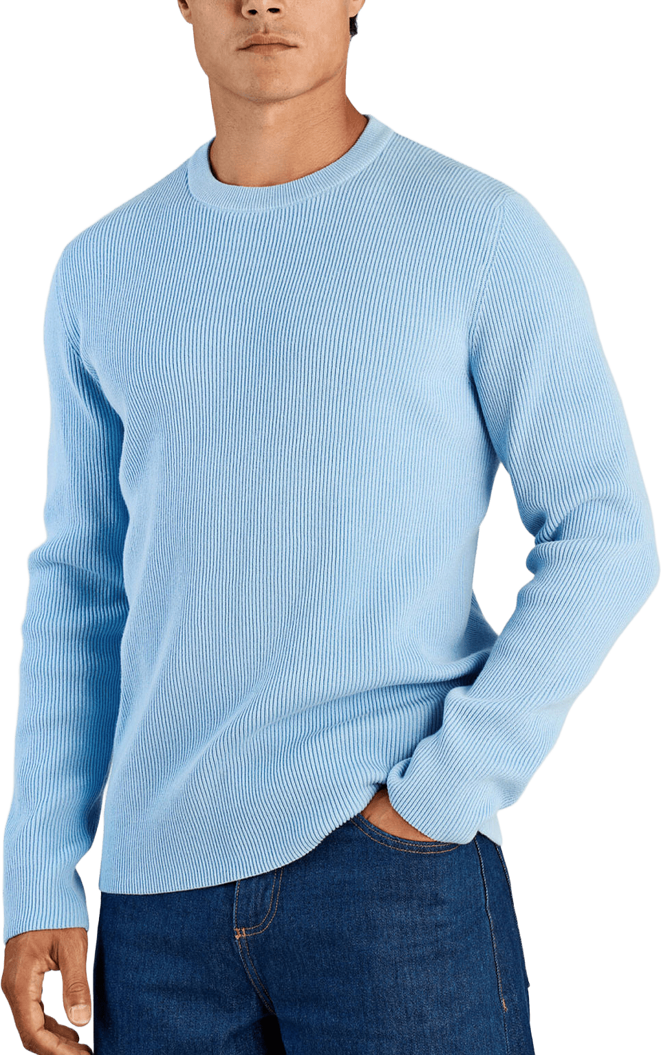 Rib Knitted O-Neck Knit, från Lindbergh, i färgen Soft Blue.