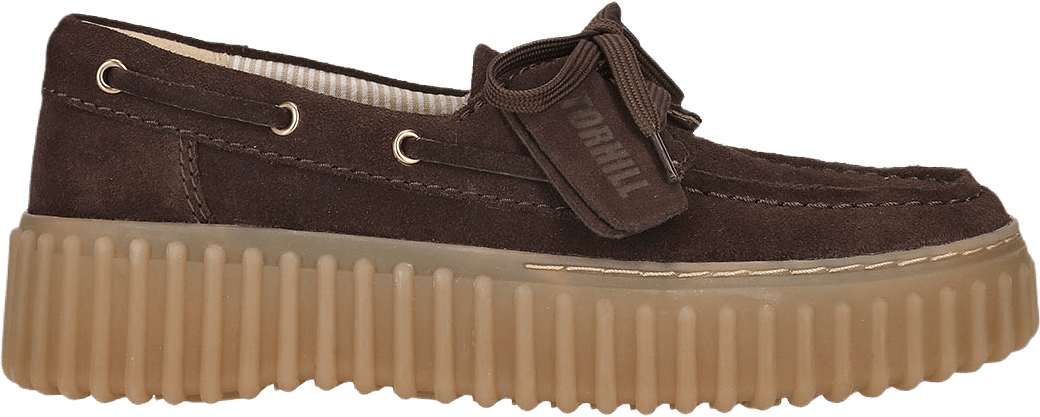 Torhill Boat D, från Clarks, i färgen Dark Brown Suede.