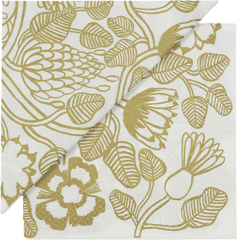 Tiara Paper Napkin 33x33 Cm, från Marimekko, i färgen White, Gold.