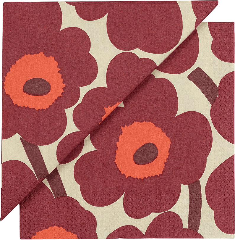 Unikko Paper Napkin 24x24 Cm, från Marimekko, i färgen Vanilla, Burgundy, Red.