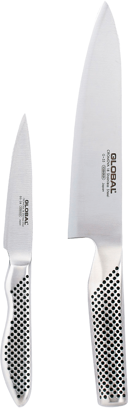 Knivset 2-del G-55, GS-38, från Global, i färgen Rostfri.