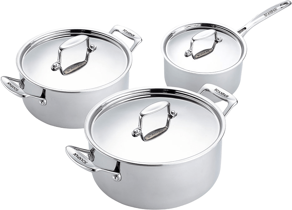 Grytset 3-del Kastrull 1,9 l, Gryta 3,7 l, 5 l, från Scanpan, i färgen Rostfri.