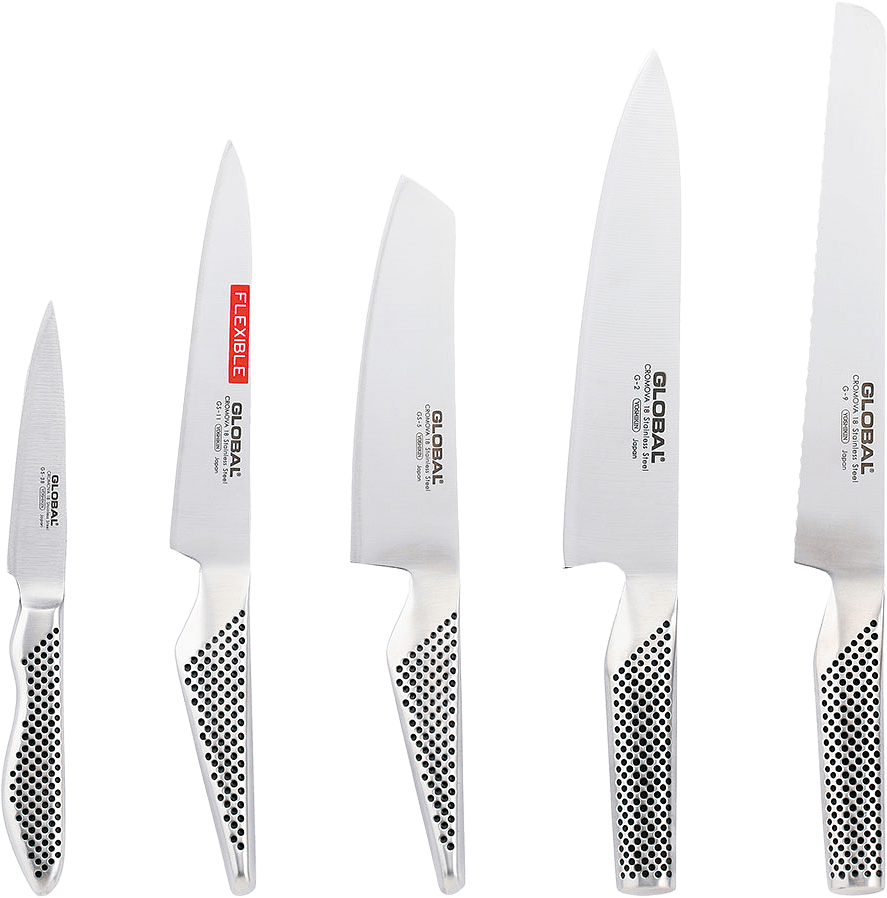 Knivset 5-del G-2, 9, GS-5, 11, 38, från Global, i färgen Rostfri.